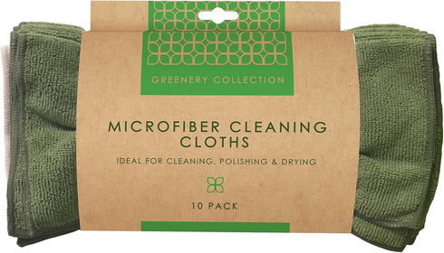Microfiber Cleaning Cloths, Attract Dust, Use Wet or Dry, Reusable and Durable, 10 Pack, Green and Tan