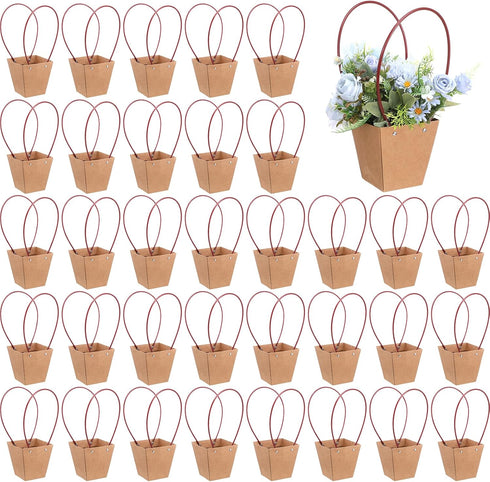 hidyuuoo 30 Pcs Paper Bouquet Holder with Handle - Flower Holder & Flower