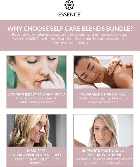 Pack Essence Nasal Diffuser Self Care Bundle Essential Oil Silicone Nose Rings for Stress, Energy & Mental Clarity