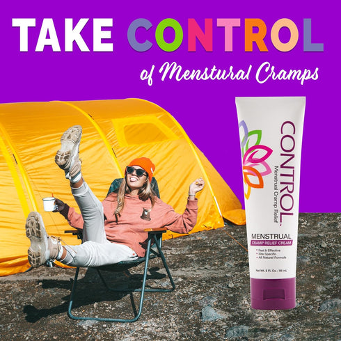 CONTROL Menstrual Cramp Relief Cream, Topical Pain Relief for Period Cramps, 3 oz Tube