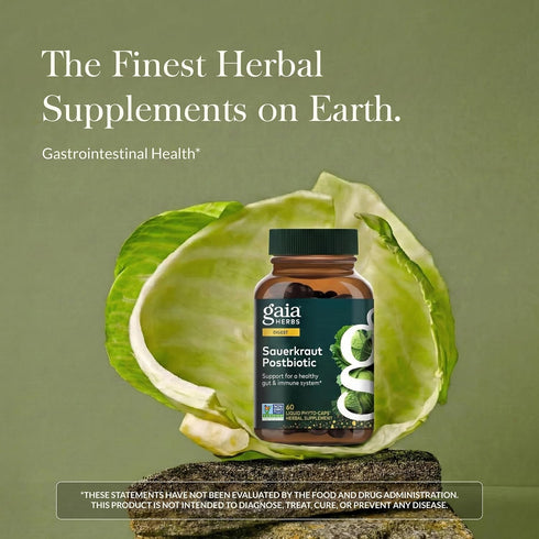 Immune 60 (30 Gaia Herbs Sauerkraut Postbiotic - Gut Health & Support Supplement* - Made with Fermented Sauerkraut