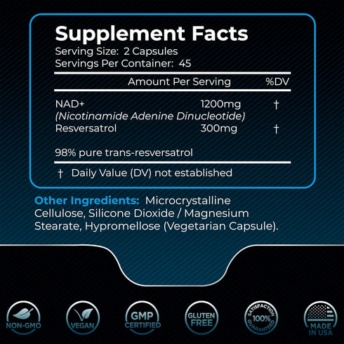 NAD Supplement, 1500mg - Liposomal NAD+ Supplement with Resveratrol, Nad Plus Boosting Supplement - Support Cellular Health, Stamina & Healthy Aging - Ultra Strength Capsules, USA Made