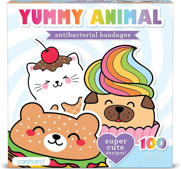 Yummy Animal Kids Bandages, 100 ct, Super Cute Adhesive Bandages for Minor Cuts, Scrapes, Burns, Easter Basket Stuffers
