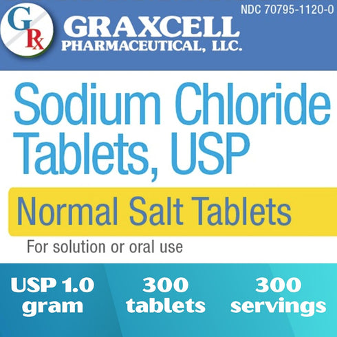 Sodium Chloride Tablets 1 Gm | 300 Count | Normal Salt Tablets | (15.4gr.)