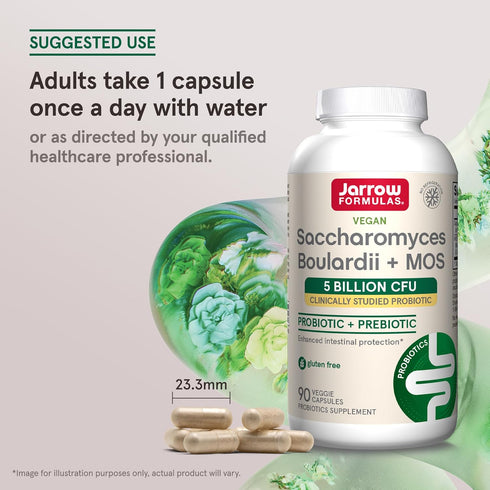 Jarrow Formulas Saccharomyces Boulardii Probiotics + MOS, 5 Billion CFU, 90 Veggie Capsules