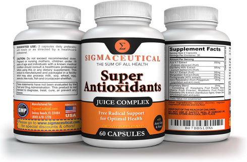 Super Antioxidant Supplement - Goji Berry, Acai Berry, Mangosteen, Resveratrol, Pomegranate & Noni Capsules - 60