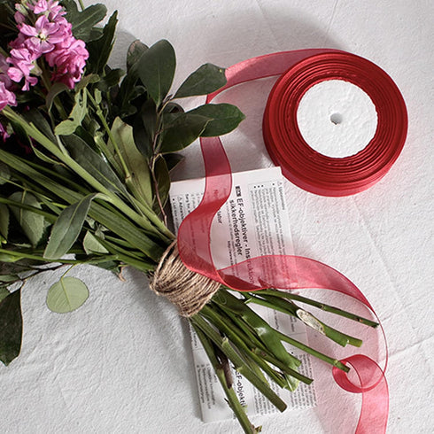 1 Inch Red Organza Ribbon, 50 Yard Sheer Chiffon for Gift Wrapping, Transparent Wired Tulle for Holiday Presents