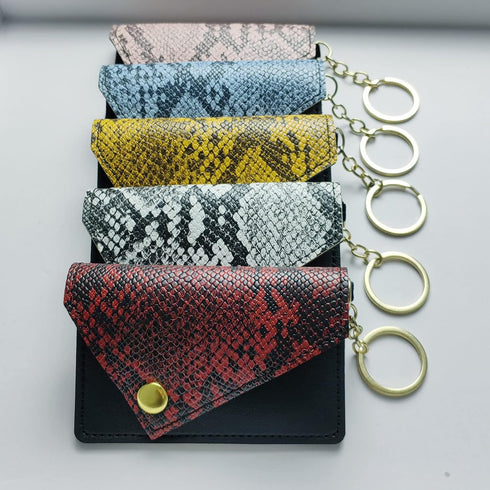 Red Snakeskin Print Keychain Birth Control Pill Case in Envelope Shape