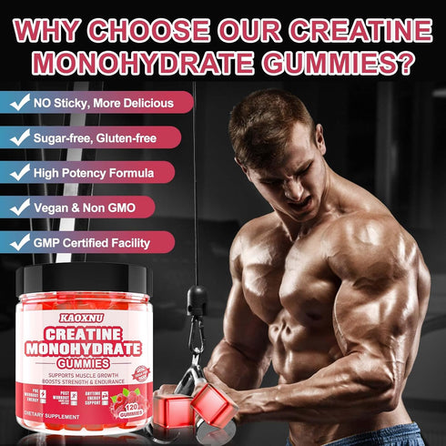 Creatine Monohydrate Gummies for Men & Women 120 CT - 5000mg per Serving, Sugar Free Chewable for Muscle Strength