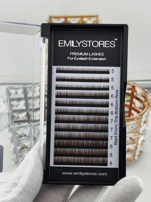 Lash Eyebrow Extensions, Brown, Thickness 0.10 mm, Length 5/6/7/8MM Mixed Sizes, One Tray
