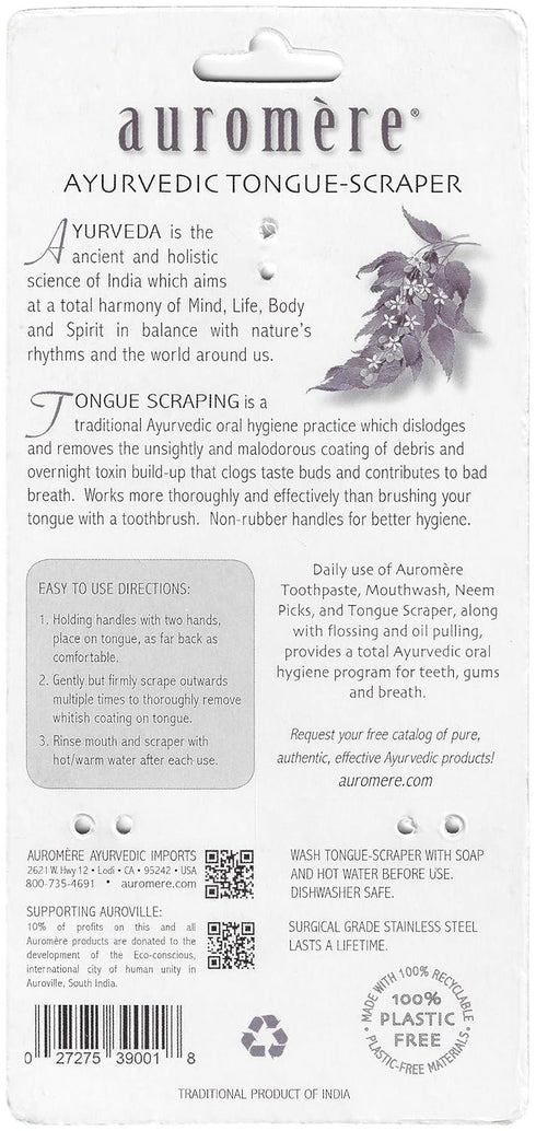 Auromere Tongue Cleaner, Eco Friendly Stainless Steel, Ancient Oral Hygiene, Eliminate Bad Breath (3 Pack)