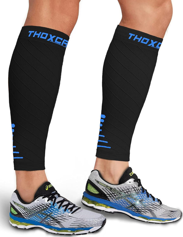 Calf Compression Sleeve for Men & Women, Footless Compression Socks for Running, Pain Relief, Black/Blue, Medium