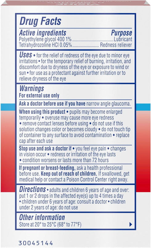 Tetrahydrozoline 0.28 oz Visine Red Eye Hydrating Comfort Redness Relief and Lubricant Drops to Help Moisturize