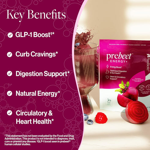 prebeet Prebiotics Drink, Akkermansia, GLP-1, Fiber Supplement for Gut Health for Women & Men, 180 g (30 Servings)