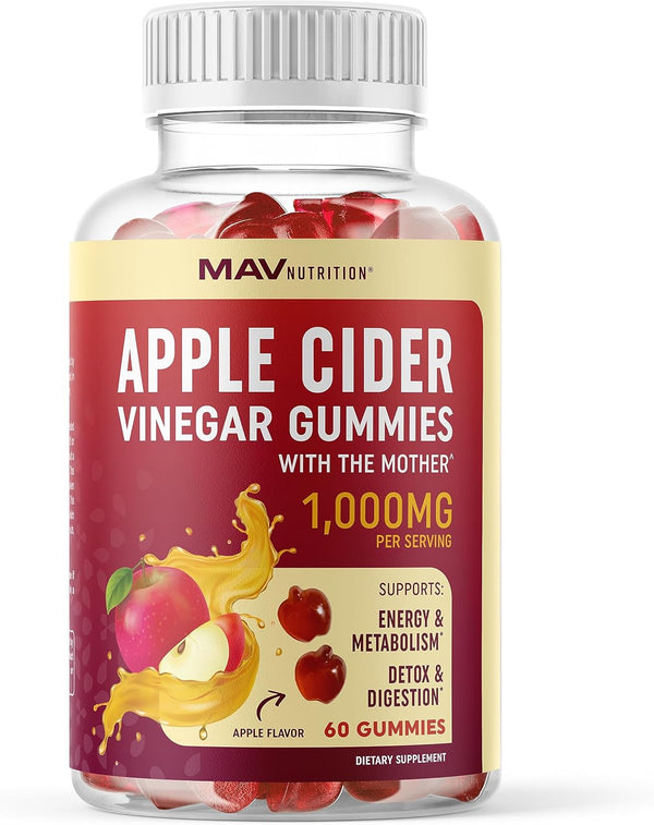 Organic Apple Cider Vinegar Gummies - 60 Ct - with B6, B12 & Folate - Weight, Digestion, Detox Support