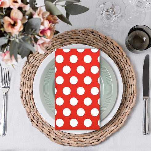 DYLIVeS 100 Pack Red and White Polka Dots Guest Towel Napkins, 3-Ply Disposable Dinner Napkins for Parties & Events