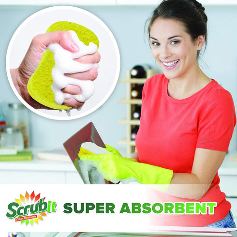 Scrub Sponge by Scrubit, Multipurpose Cellulose Cleaning Sponges, 12 Pack, Non Scratch Scouring Pad