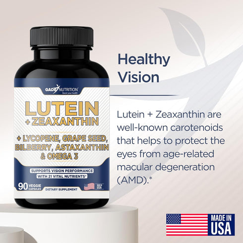 Lutein and Zeaxanthin Supplements for Eye Health with Astaxanthin, Omega 3, Resveratrol, Bilberry, Lycopene, Quercetin