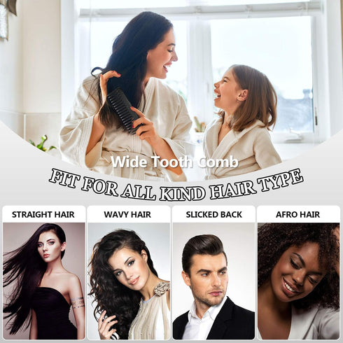 Large Hair Detangling Comb - Wide Tooth Comb for Curly Hair, No Handle Styling Comb (Black, White)