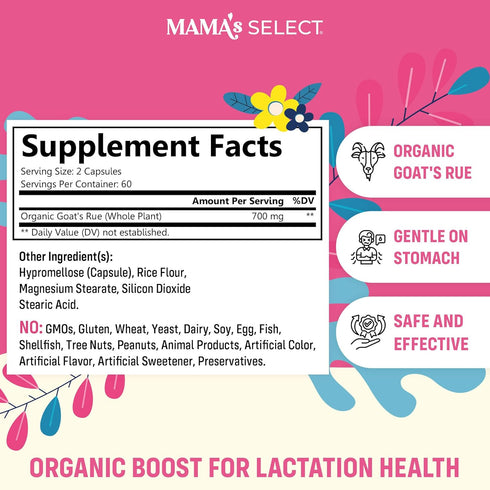 Mama's Select Organic Goats Rue Capsules for Breast Milk Production Non-GMO, Vegan, Gluten- Free Lactation Support