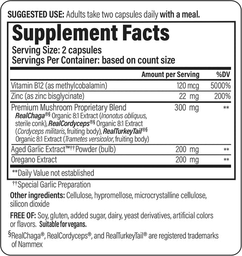 Immune 60 Kyolic Mushrooms+ - Mushroom & Herbal Dietary Supplement - Wellness & Energy Support* - Chaga, Cordyceps