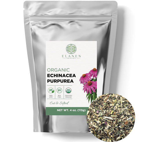 Organic Echinacea Purpurea 4 oz. (113g) Premium Dried Tea, USDA Certified Organic, Cut & Sifted Purple Coneflower