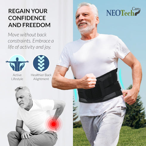 NeoTech Care Adjustable Double Pull Lumbar Brace/Lower Back Belt, Black, Size M