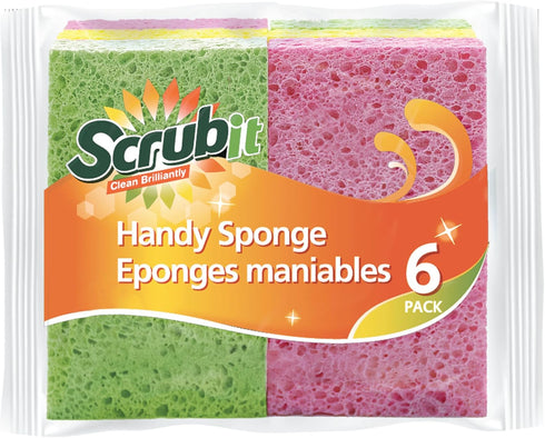 SCRUBIT Cellulose Scrub Sponge - 6 Pack Kitchen Cleaning Sponges for Dishes, Pans, Pots & More - Colors May Vary