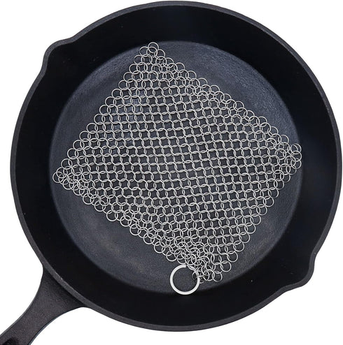 Cast Iron Scrubber 6 Inch Stainless Steel Cleaner - Household Chain Scrubber for Cast Iron Pans, Skillet, Wok, Pot