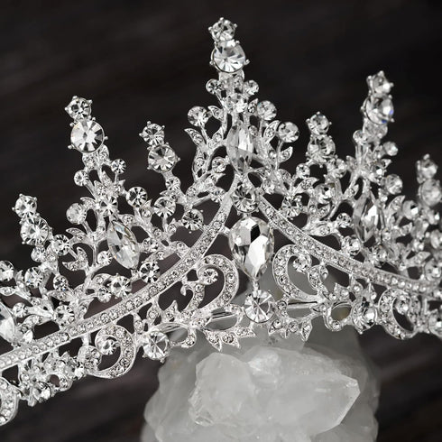 SWEETV Crystal Wedding Tiara for Women, Rhinestone Crown Headband, Royal Princess Hair Accessories for Prom Birthday