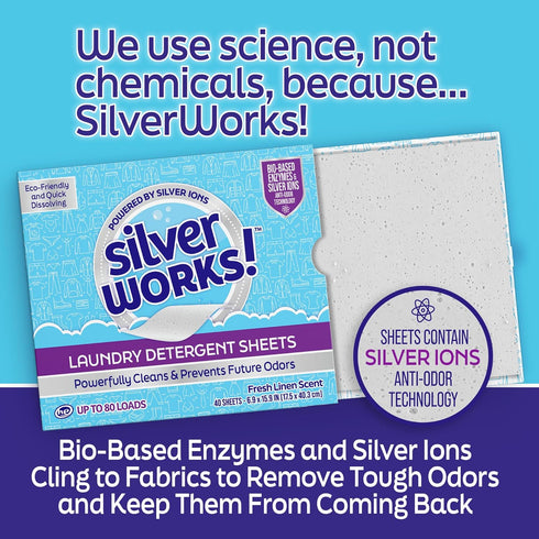 Premium Laundry Detergent Sheets, Silver Ion Odor Elimination Technology, 40 Sheets, Powerfully Clean.