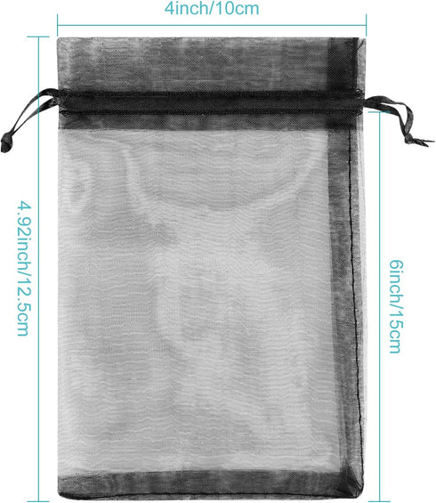 Hopttreely 100PCS 4x6 Sheer Drawstring Gift Bags, Black Organza Pouches for Wedding Party Favors & Jewelry