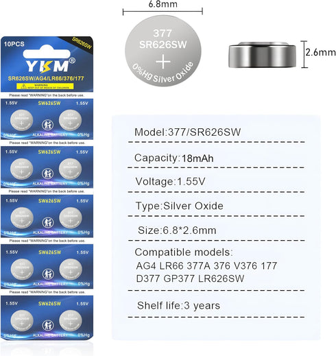 377 SR626SW Watch Battery LR626 376 V377 377a AG4 1.55V Silver Oxide Battery for Calculator Watch Clock Laser Button battery 40 Pack