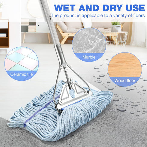 String Mop Heavy Duty for Floor Cleaning, 59inch Mop Handle for Home, Garage, Office, and Warehouse