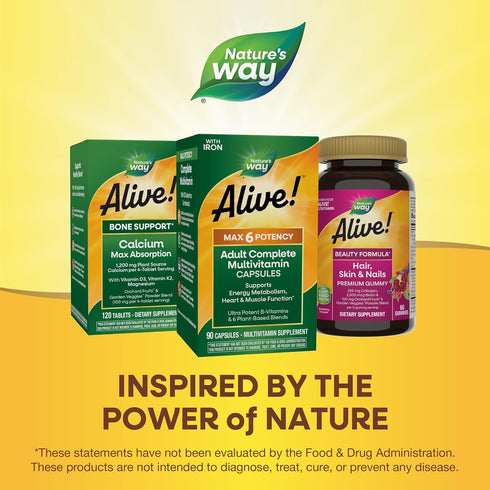 Max6 B12 90 (Packaging Nature's Way Alive! Potency Adult Complete Multivitamin, with Iron, Vitamins A, C, E