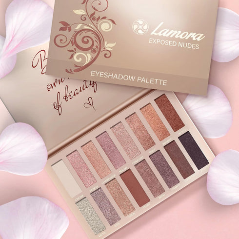 Lamora Eyeshadow Palette, Makeup with 16 Highly Pigmented Matte & Shimmer Shades, Vegan & Blendable