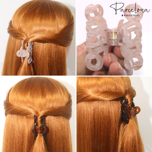 Parcelona French Love Small 2" Blush Pink and Tortoise Shell Set of 2 Claw Clips for Women
