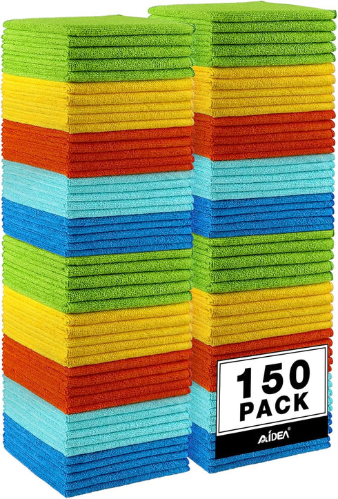 AIDEA Microfiber Cleaning Cloths, 150PK | Premium All-Purpose Car Cloth, Lint-Free, Absorbent Microfiber Cloth