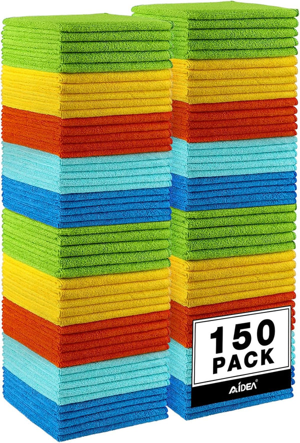 AIDEA Microfiber Cleaning Cloths, 150PK | Premium All-Purpose Car Cloth, Lint-Free, Absorbent Microfiber Cloth