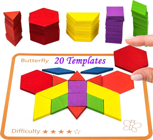 PHIELEY Activities for Dementia Patients, 80 Pieces Wooden Tangrams Puzzle Game for Seniors,