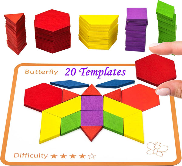 PHIELEY Activities for Dementia Patients, 80 Pieces Wooden Tangrams Puzzle Game for Seniors,