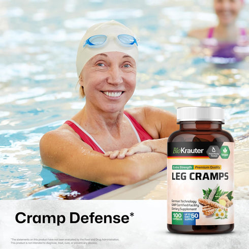 BIO KRAUTER Leg Cramps Capsules with Magnesium - 1200 mg Blend, 100 Vegan Caps for Natural Relief