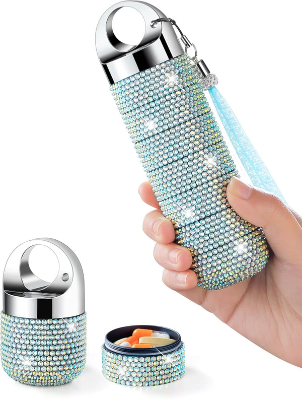 Zannaki Metal Bling Pill Organizer, Travel Waterproof Weekly Pill Box, Portable Large Aluminum Alloy Container, BPA Free