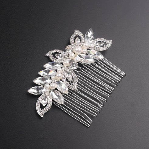 Kercisbeauty Silver Side Combs - Bridal Hair Combs with Crystal Decorative Headpiece for Women Girls Evening Party