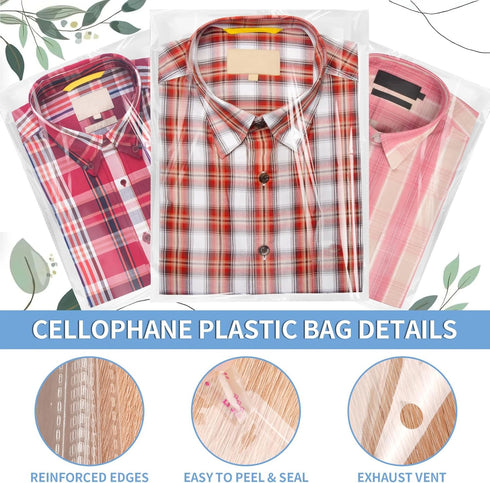 COIDEA 100 Pcs Cellophane Bags, 8.3x10.2 Inches Resealable Clear Poly Bags for Clothes, Decorative Wrappers, Party