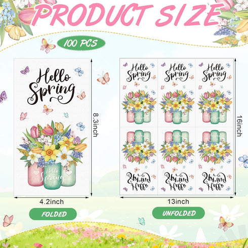 Jingmore 100 Pcs Spring Flora Guest Napkins Disposable Paper Bathroom Hand Towels Tulip Mason Jar Decorative Hello