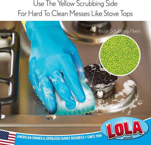 Lola Products Scrub N’ Wipe Boss, Non-Scratch Scrubbing, 2-Sided Sponge, 9 Pack, Made in USA, Remove Debris, Firm in