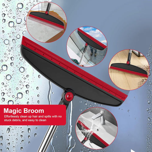 Set 51" Broom with Dustpan Combo and Silicone Air Broom Kit, Long Handle Floor Squeegee, Red Household Kit for Glass
