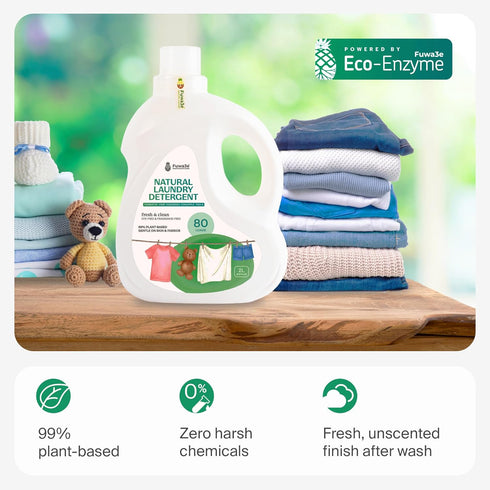 Fuwa3e Pineapple Enzyme All Natural Laundry Detergent, Unscented Fresh & Clean, 67.6oz, 80 Loads, Non Toxic.
