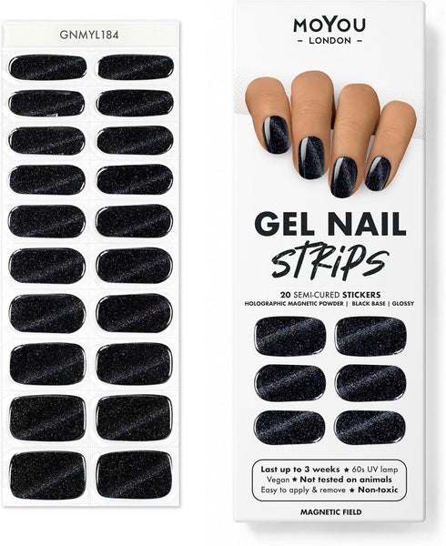 MOYOU LONDON Semi Cured Gel Nail Strips - 20 Pcs Glittery UV Gel Nail Wraps for Easy Salon-Quality Manicure
